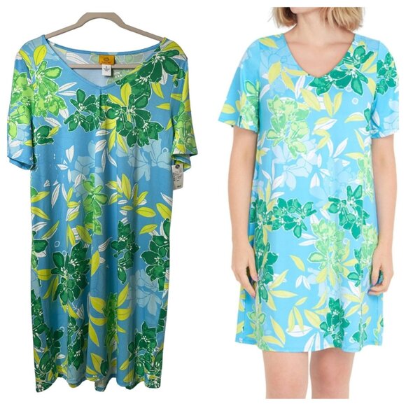 NWT Ruby Rd V Neck Short Sleeve Swing Hawaiian Floral Print Dress Size Small - Picture 1 of 6